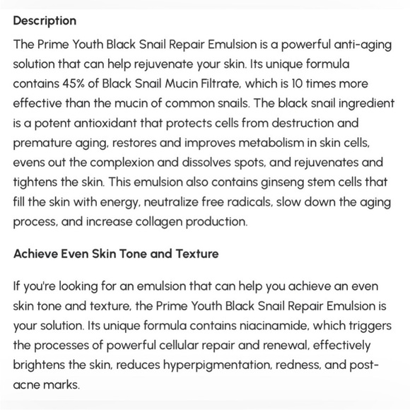 Holika Holika (ホリカホリカ) Prime Youth Black Snail Repair Emulsion 🐌 - Picture 10 of 12